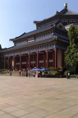 The octagonal hall under its blue-tiled roof