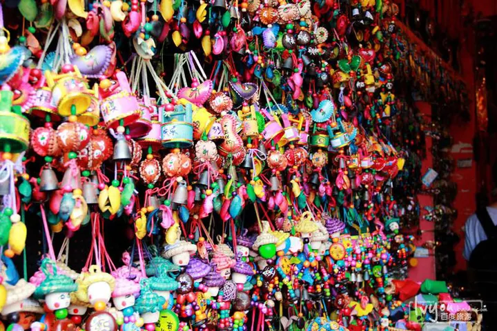 A wall of wishing bells on Hefang Street