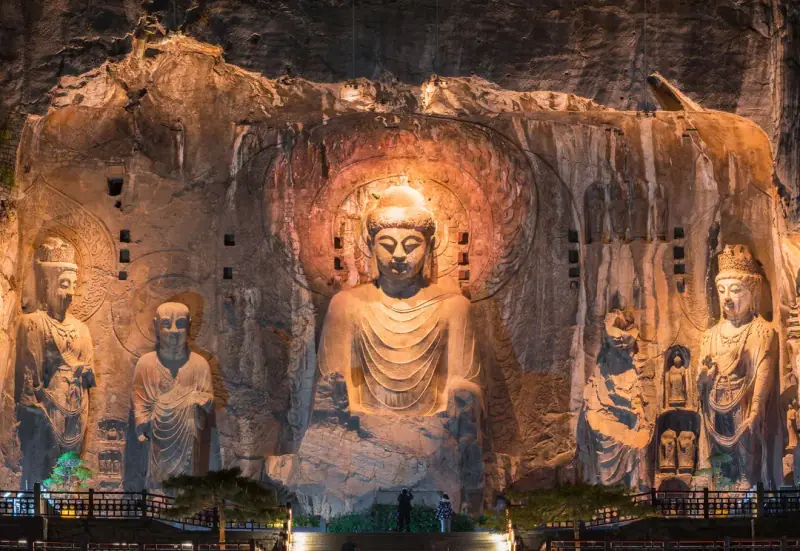 Vairocana Buddha lit at night