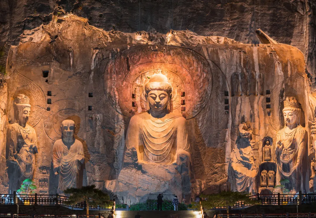 Vairocana Buddha lit at night