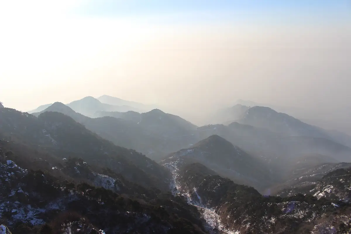 The summit ridge at first light, in winter