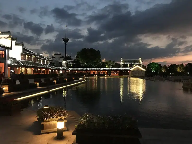 Xitang’s covered corridor lit at night